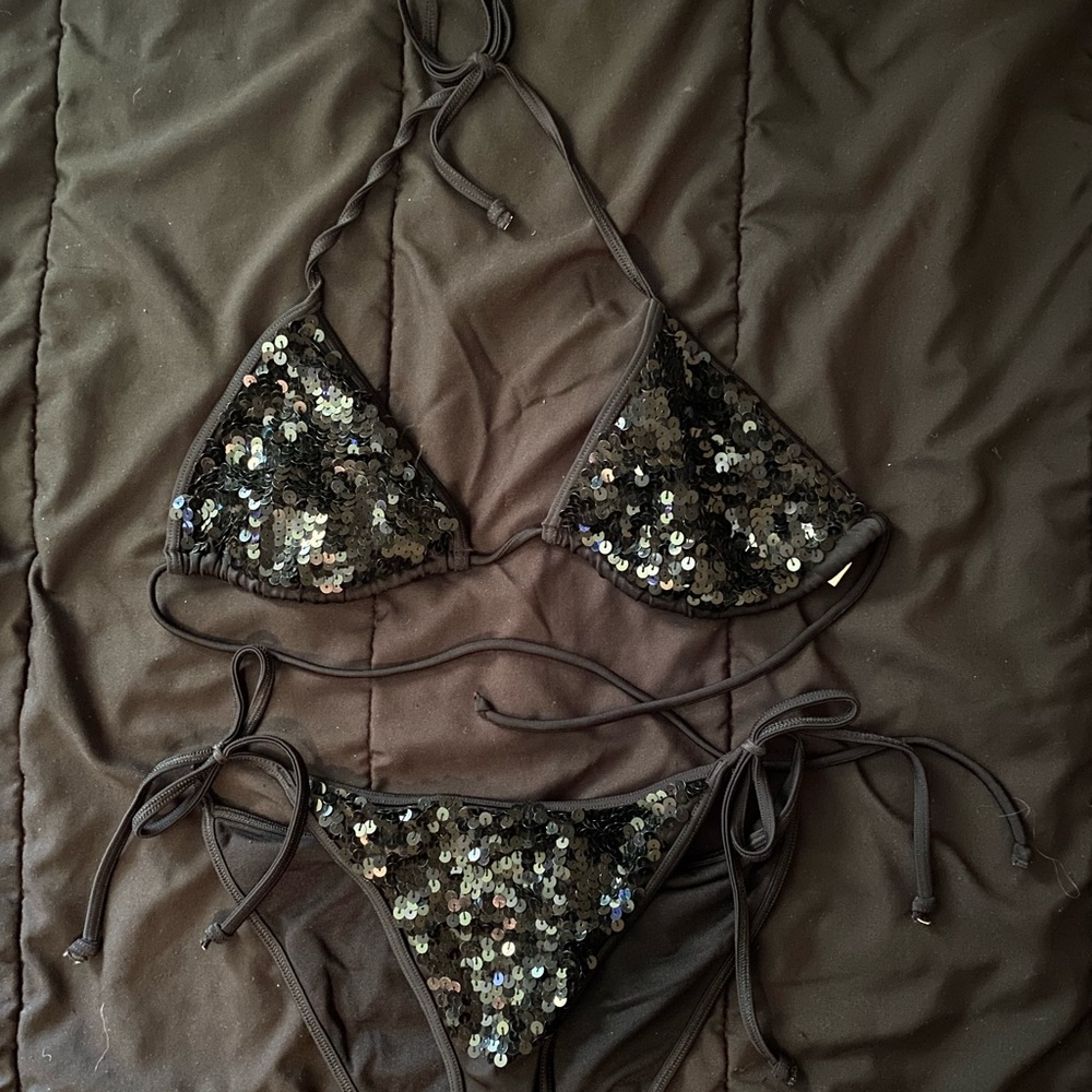 Victoria Secret Black Sequin Bikini Set